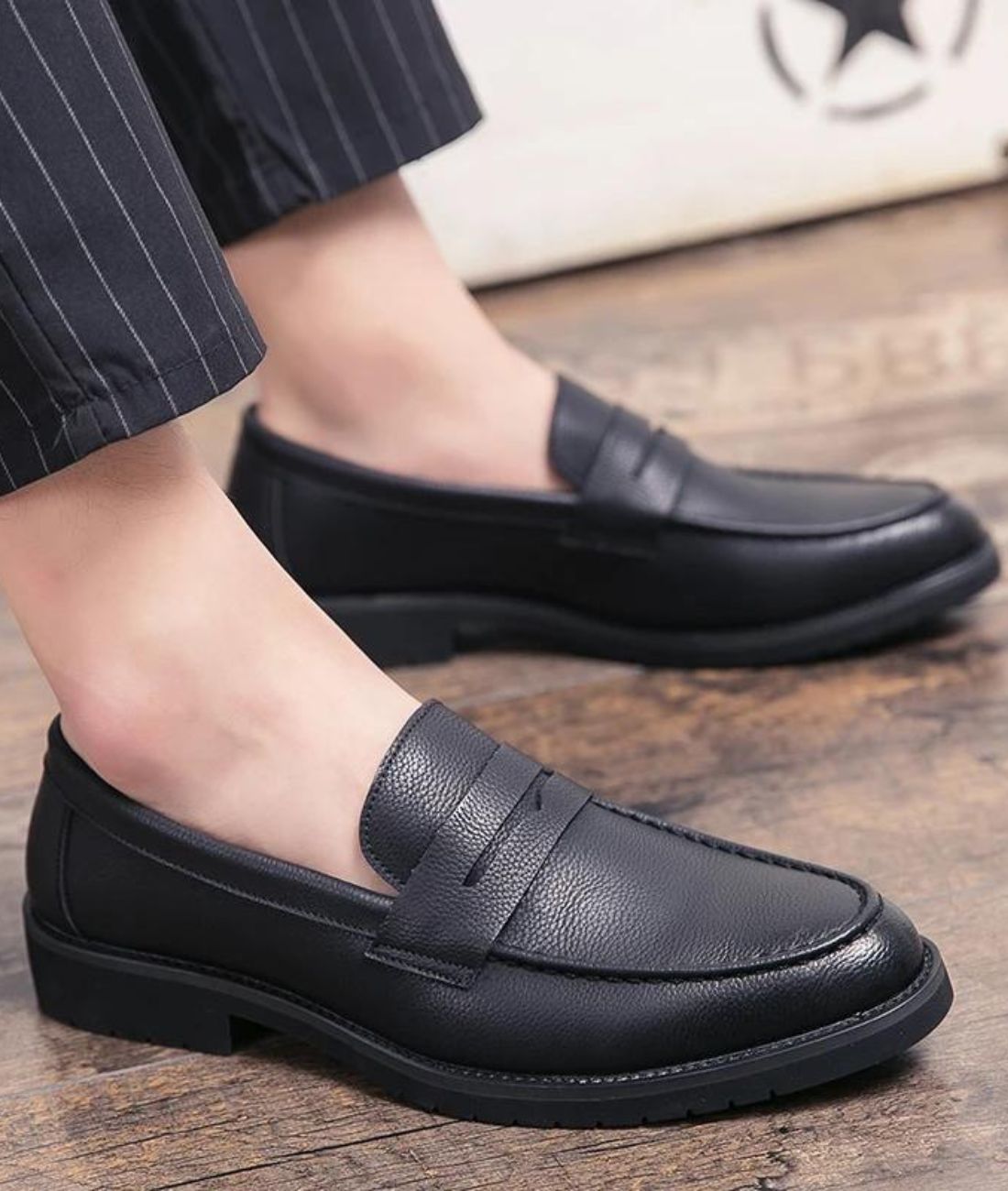 Men’s Penny Patent Leather Toe Loafers Deep Black