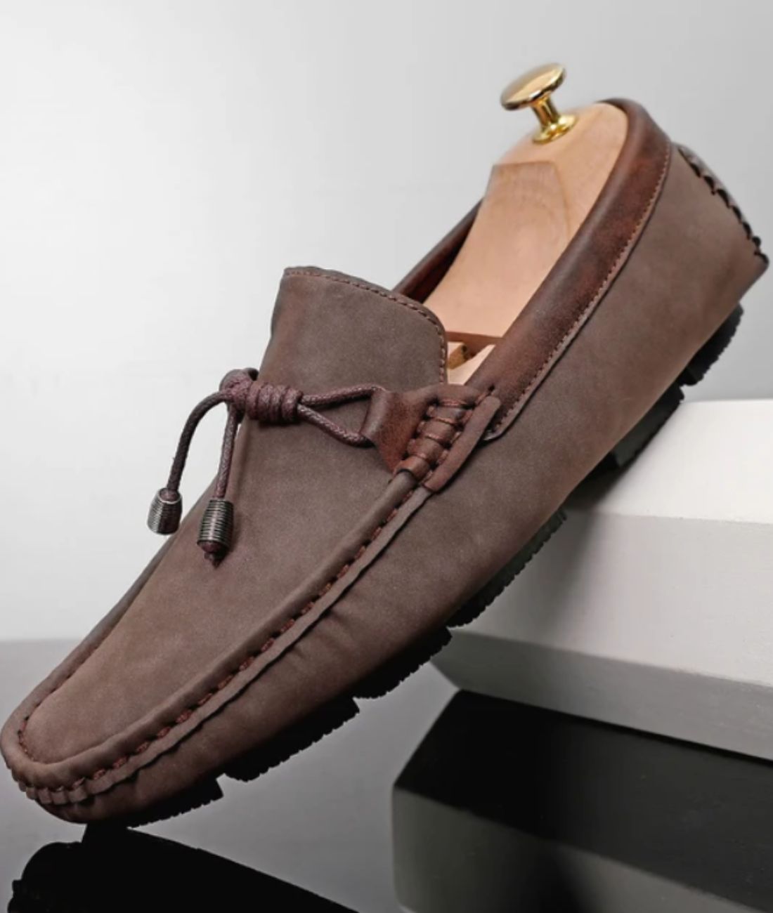Men’s Tassel Patent Leather Loafers Coffee Brown