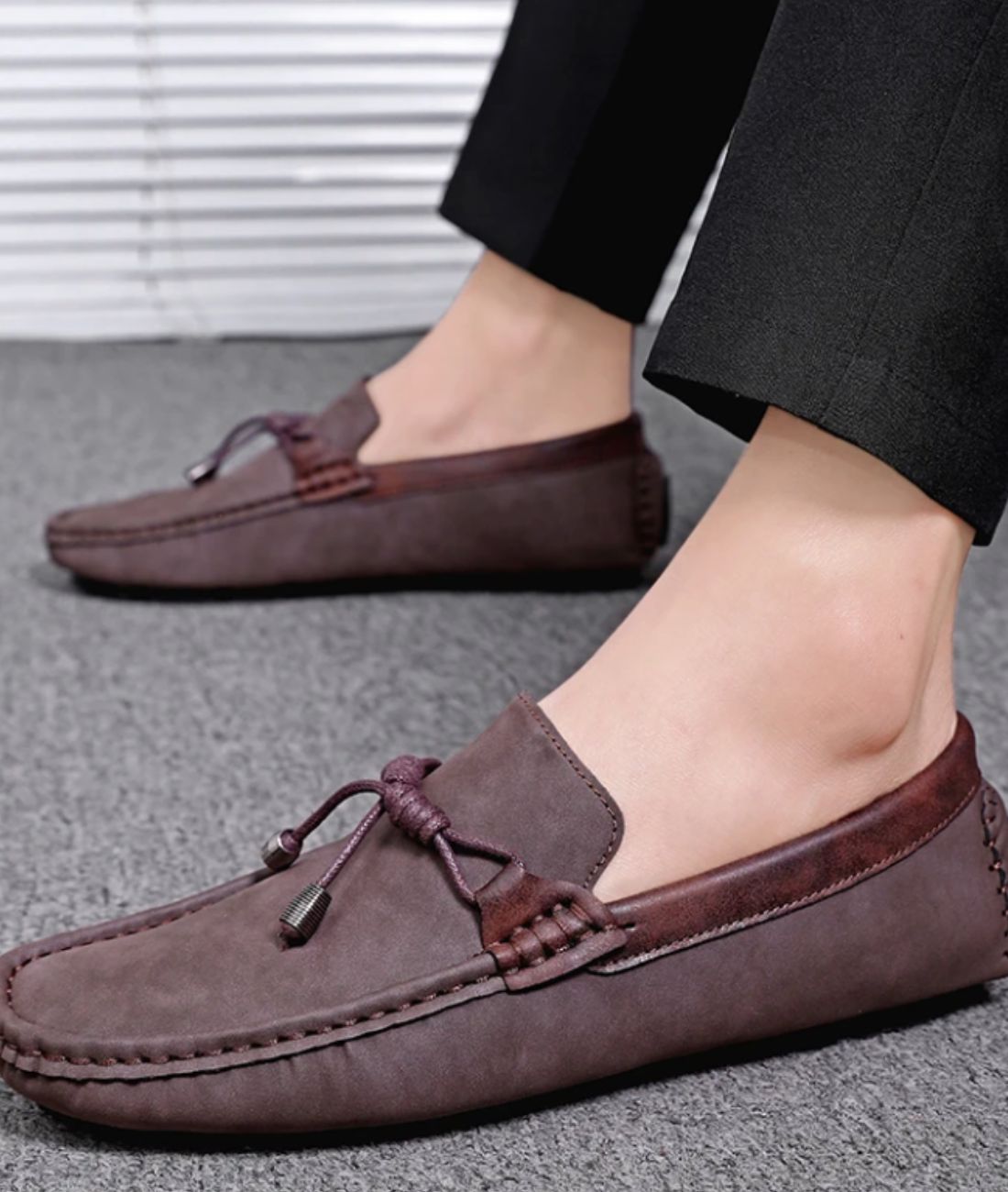 Men’s Tassel Patent Leather Loafers Coffee Brown