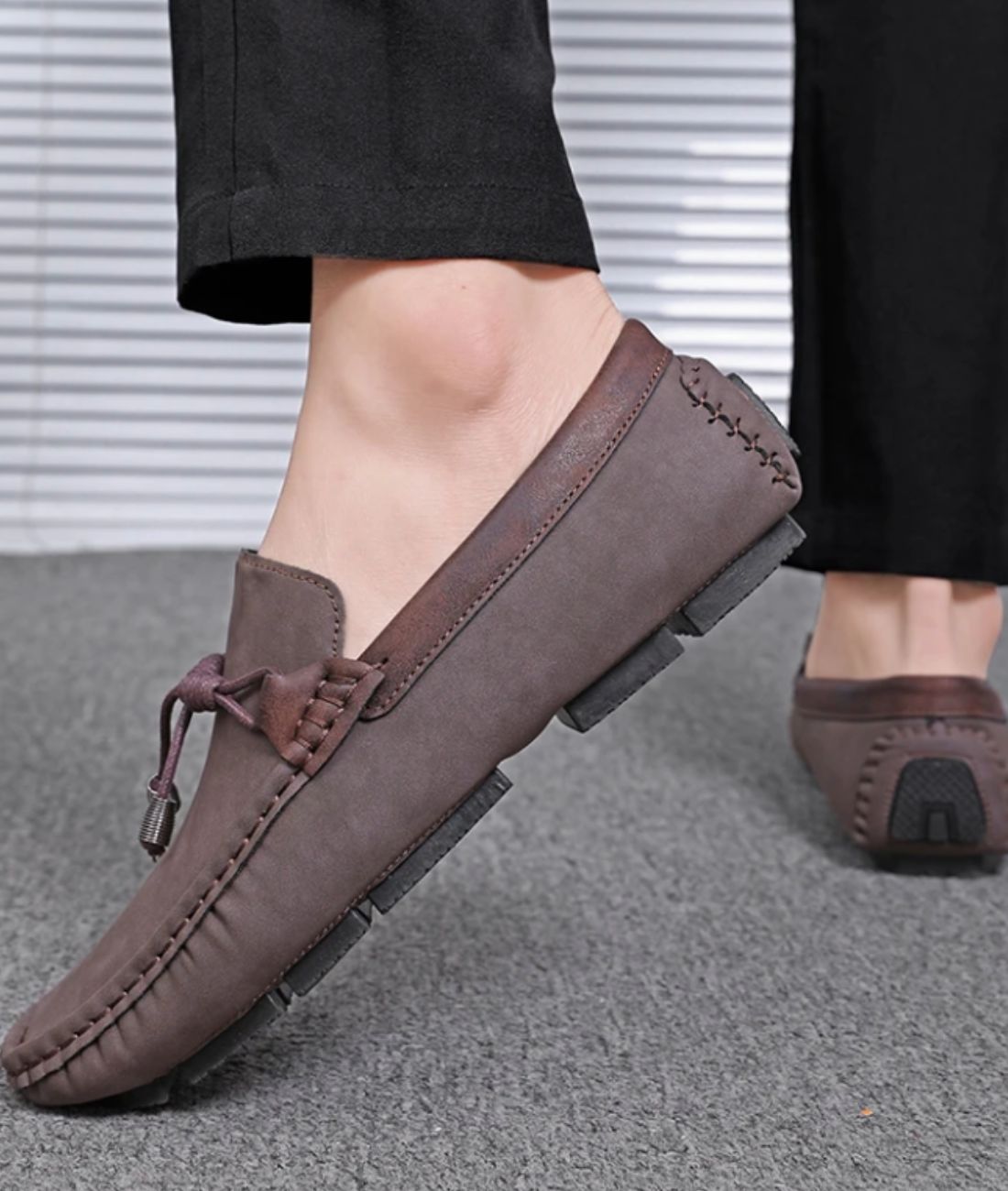 Men’s Tassel Patent Leather Loafers Coffee Brown