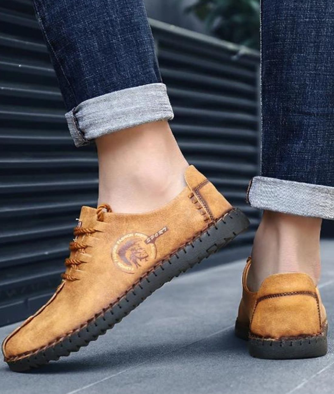Men’s Lace Up Leather Loafers Camel