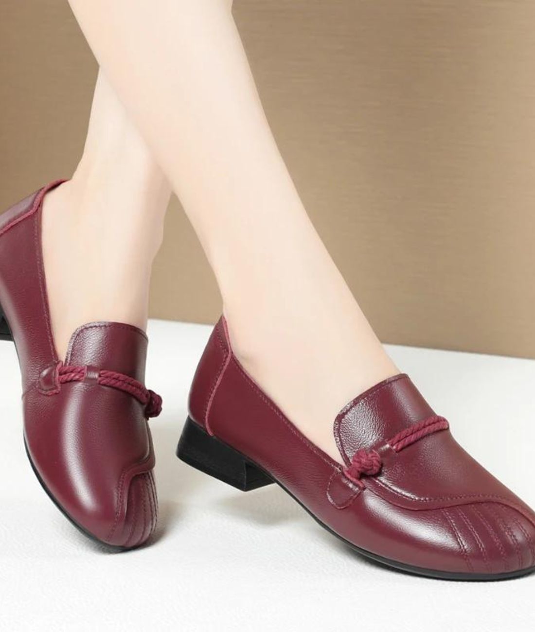 Womens Low Heel Patent Leather Loafers Burgundy