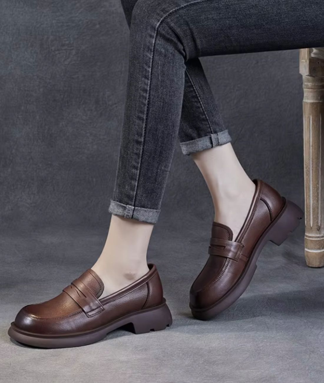 Men’s Platform Leather Loafers Coffee Brown