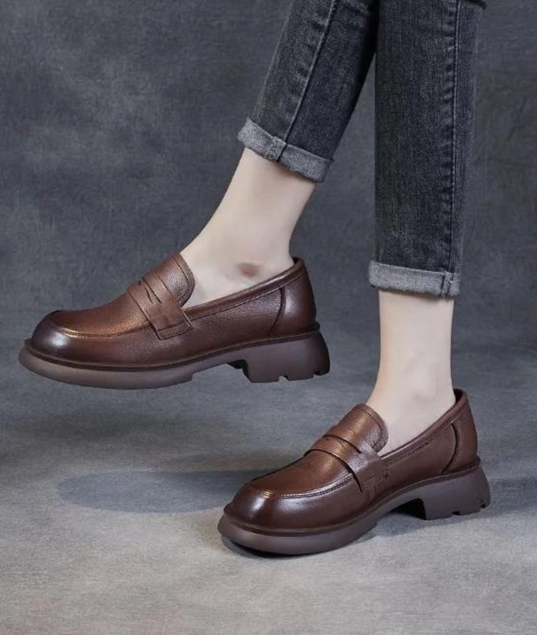 Men’s Platform Leather Loafers Coffee Brown