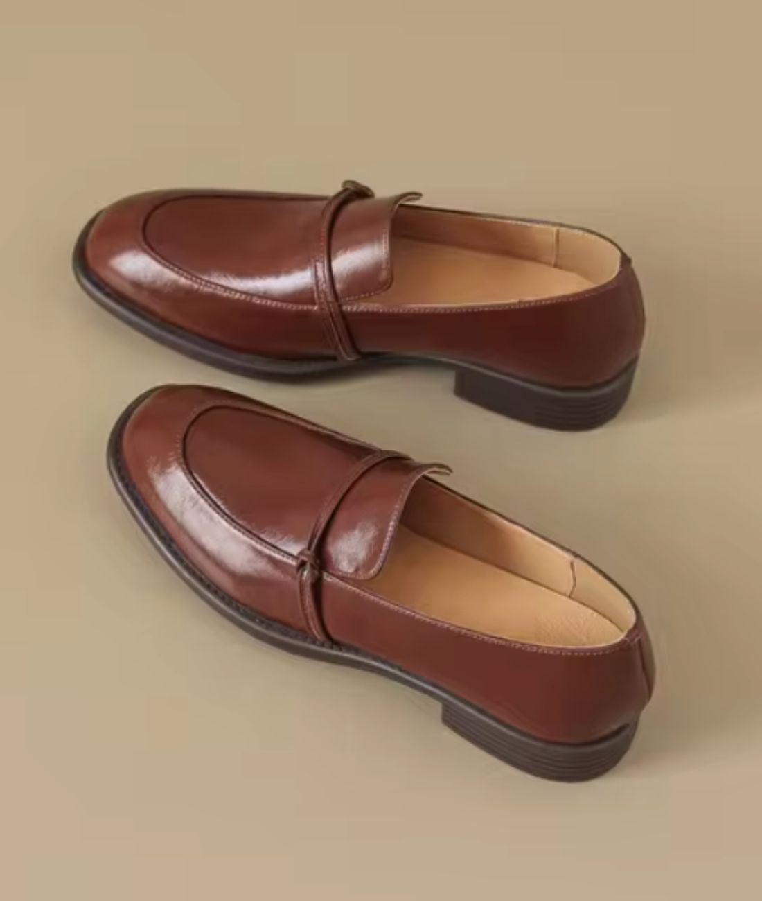 Women’s Low Heel Patent Leather Loafers Coffee Brown