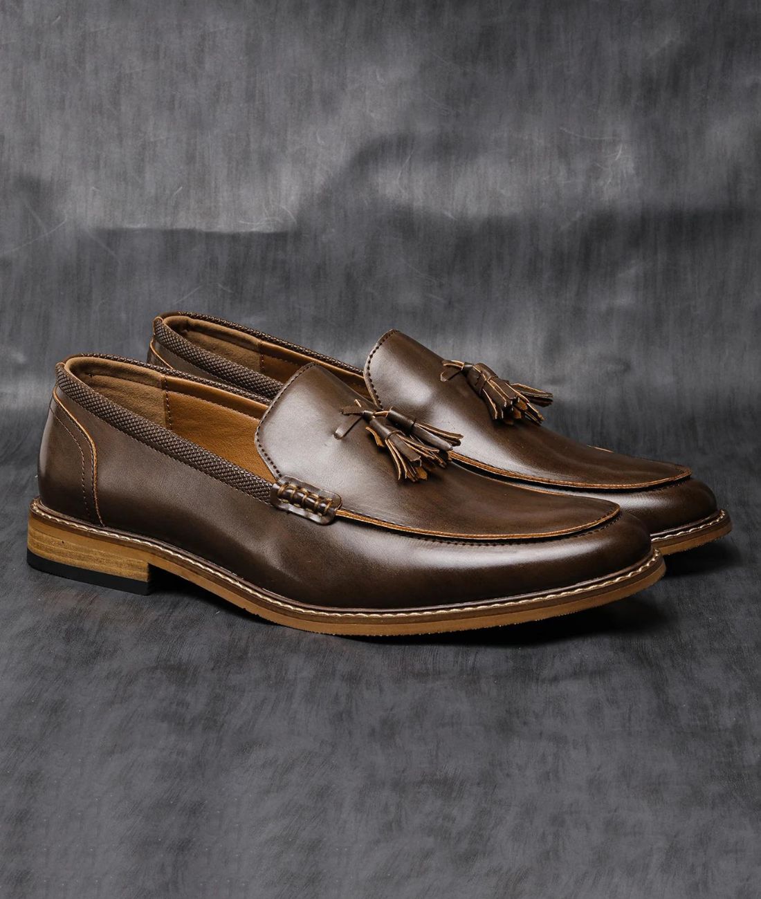 Men’s Tassel Leather Loafers Coffee Brown