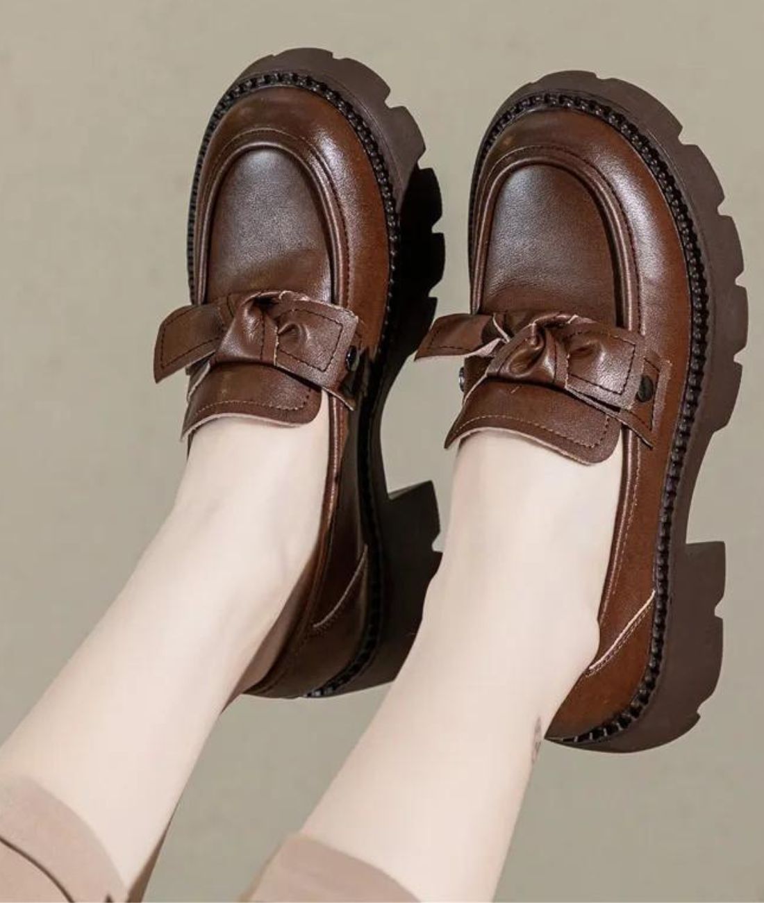 Women’s Platform Patent Leather Loafers Cognac Brown