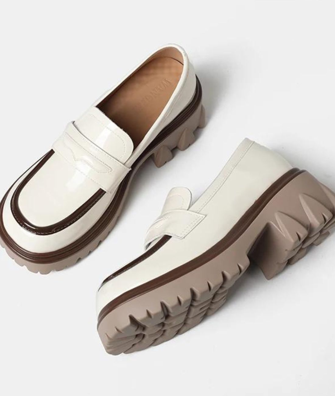Women’s Platform Patent Leather Loafers Off White