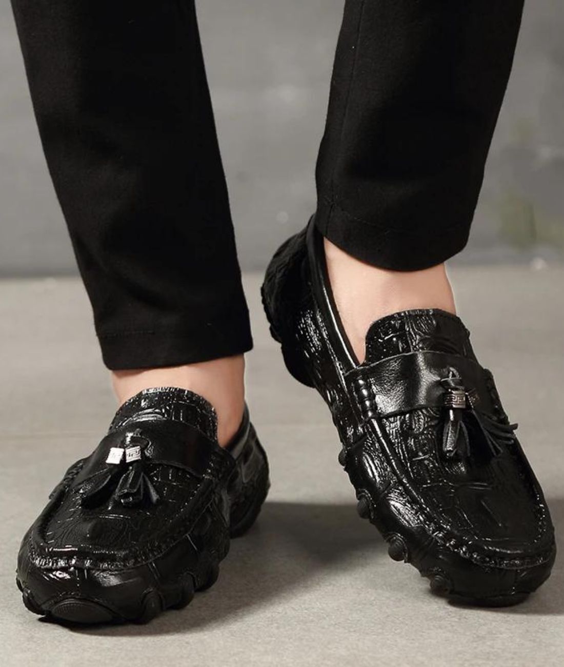 Men’s Tassel Patent Leather Loafers Deep Black