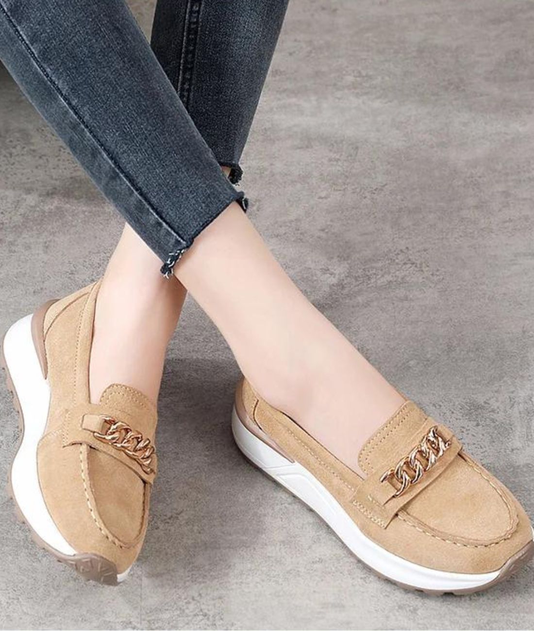 Women’s Platform Leather Loafers Sand Beige