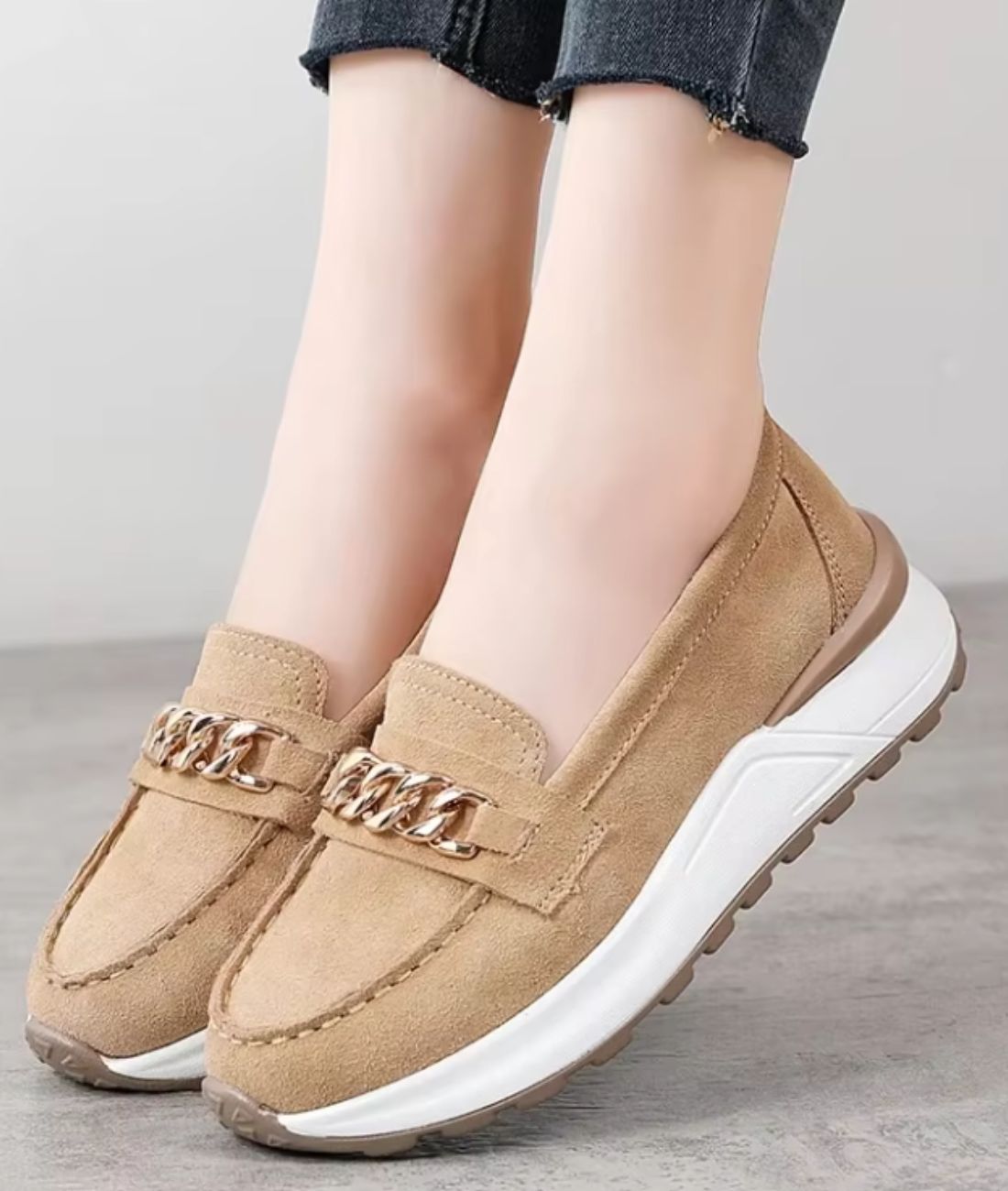 Women’s Platform Leather Loafers Sand Beige