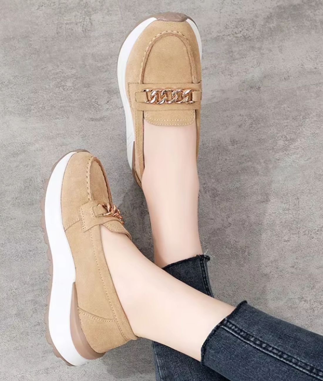 Women’s Platform Leather Loafers Sand Beige