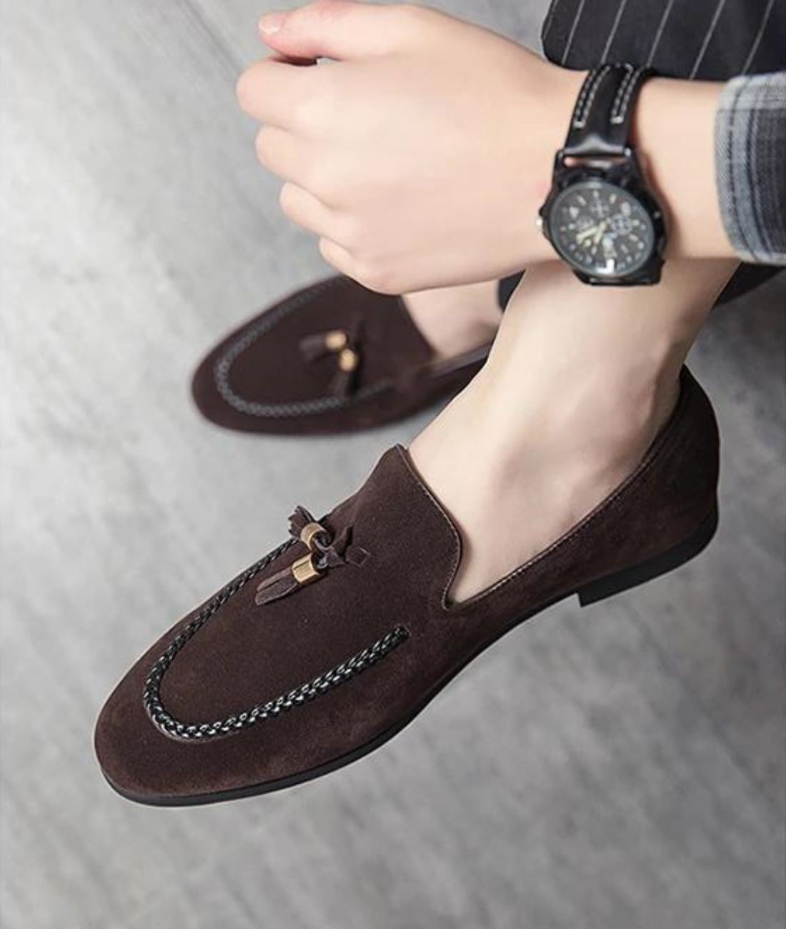 Men’s Tassel Suede Loafers Coffee Brown