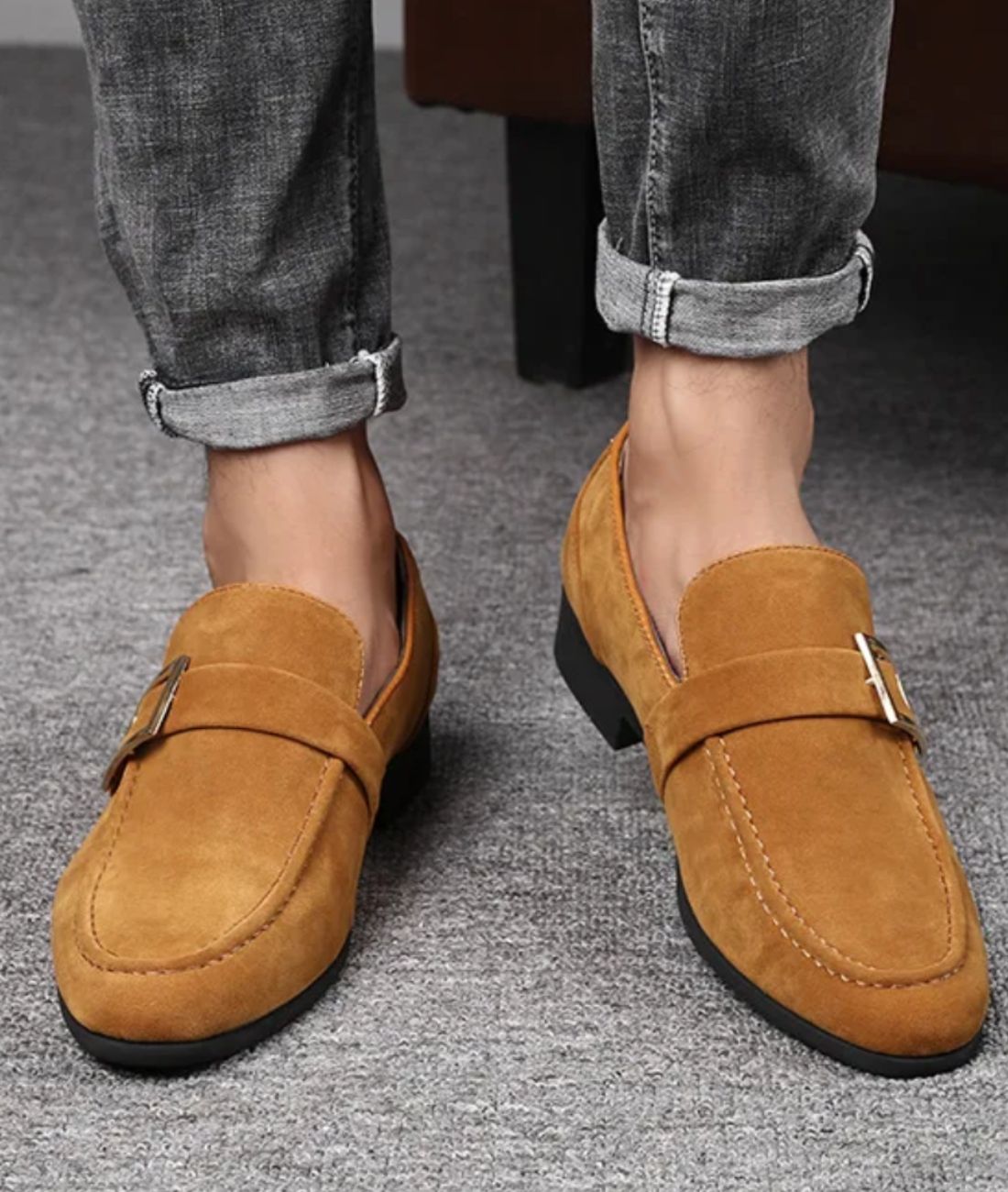 Men’s Platform Patent Leather Loafers Coffee Brown