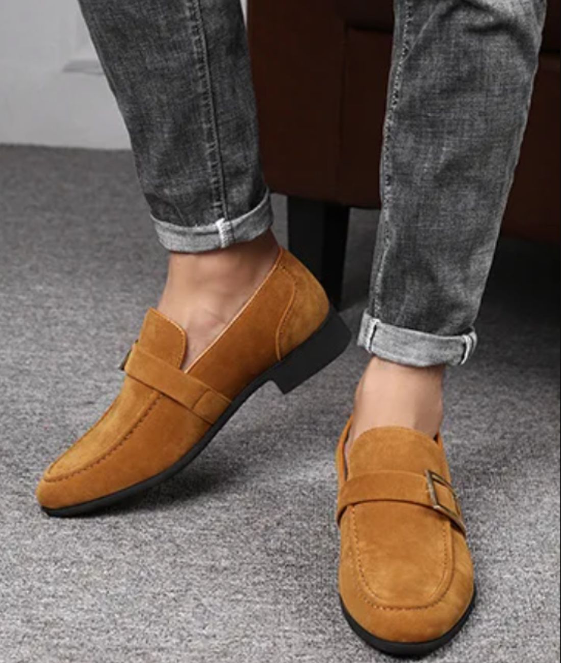 Men’s Platform Patent Leather Loafers Coffee Brown