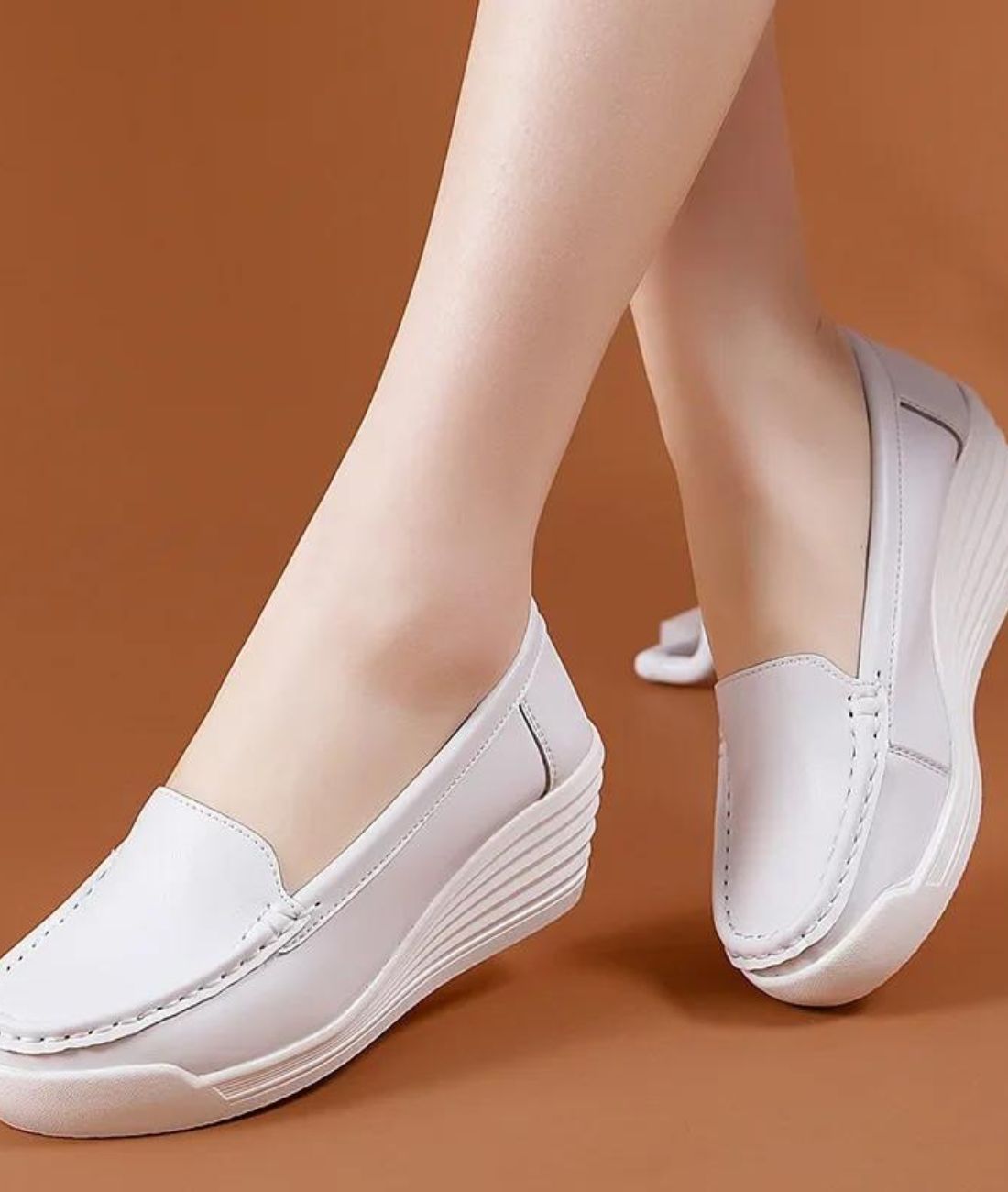 Women’s Heeled Patent Leather Loafers Off White