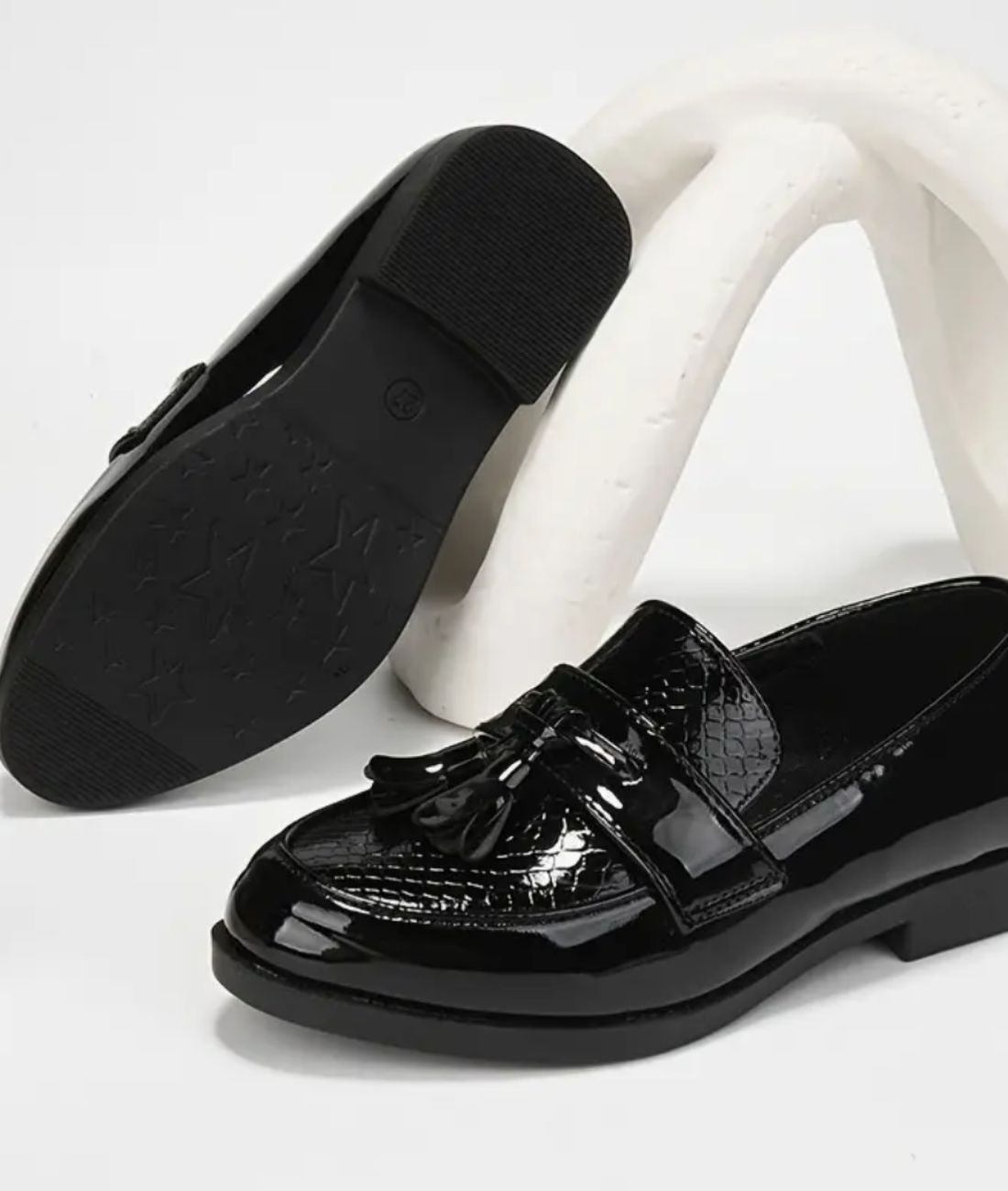 Boys Low Heel Patent Leather Loafers Deep Black