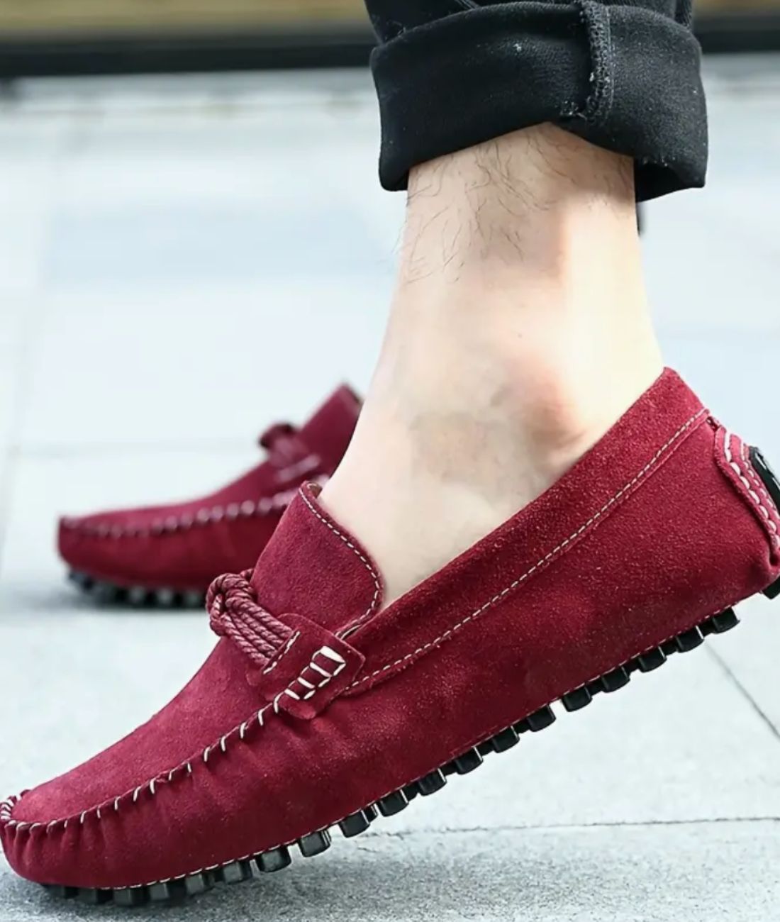 Men’s Slip On Patent Leather Loafers Burgundy