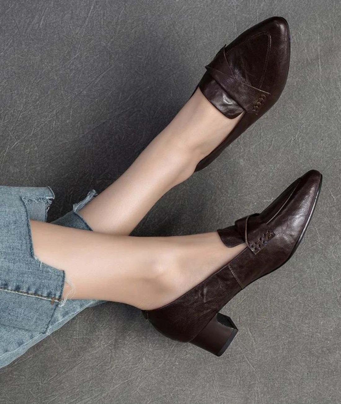 Women’s Low Heel Leather Loafers Coffee Brown