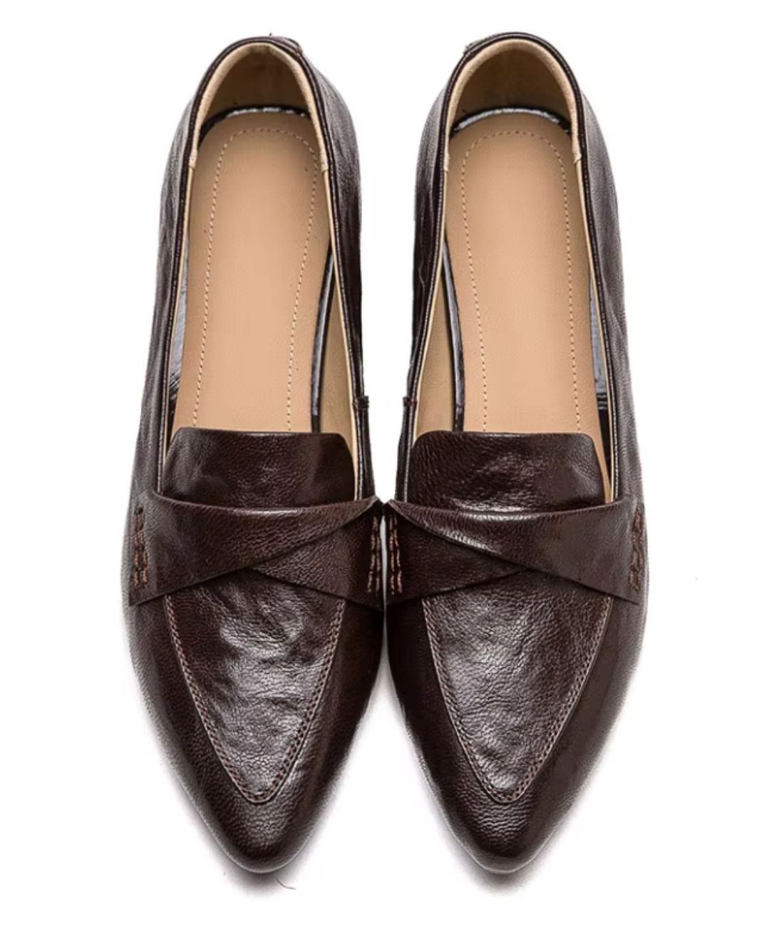 Women’s Low Heel Leather Loafers Coffee Brown