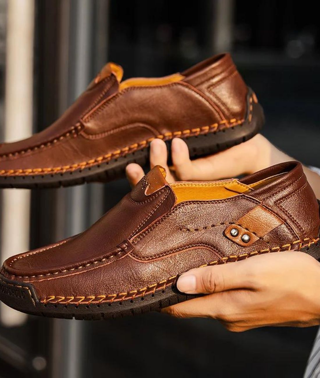 Men’s Slip On Leather Loafers Coffee Brown