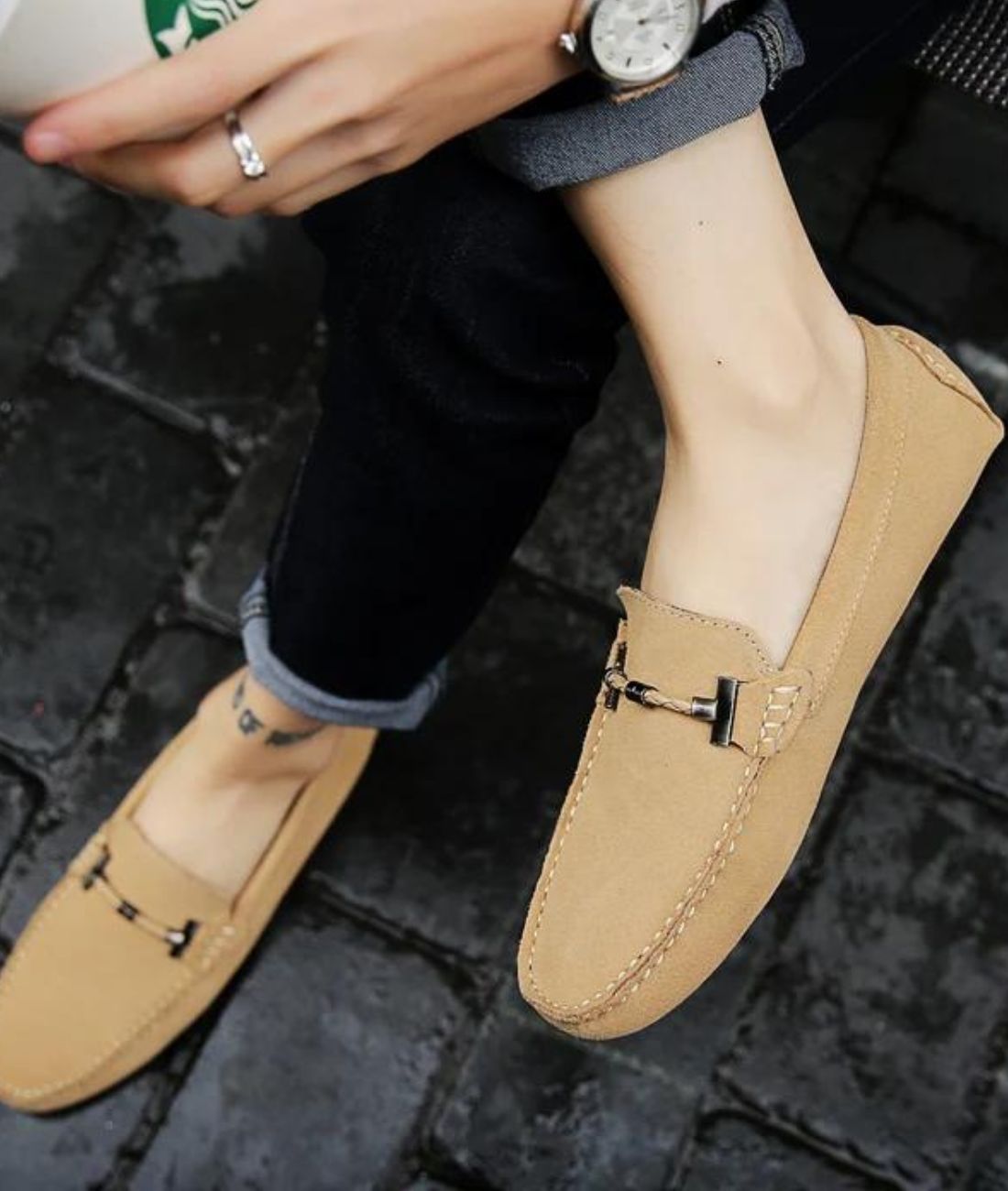 Men’s Driving Suede Loafers Sand Beige