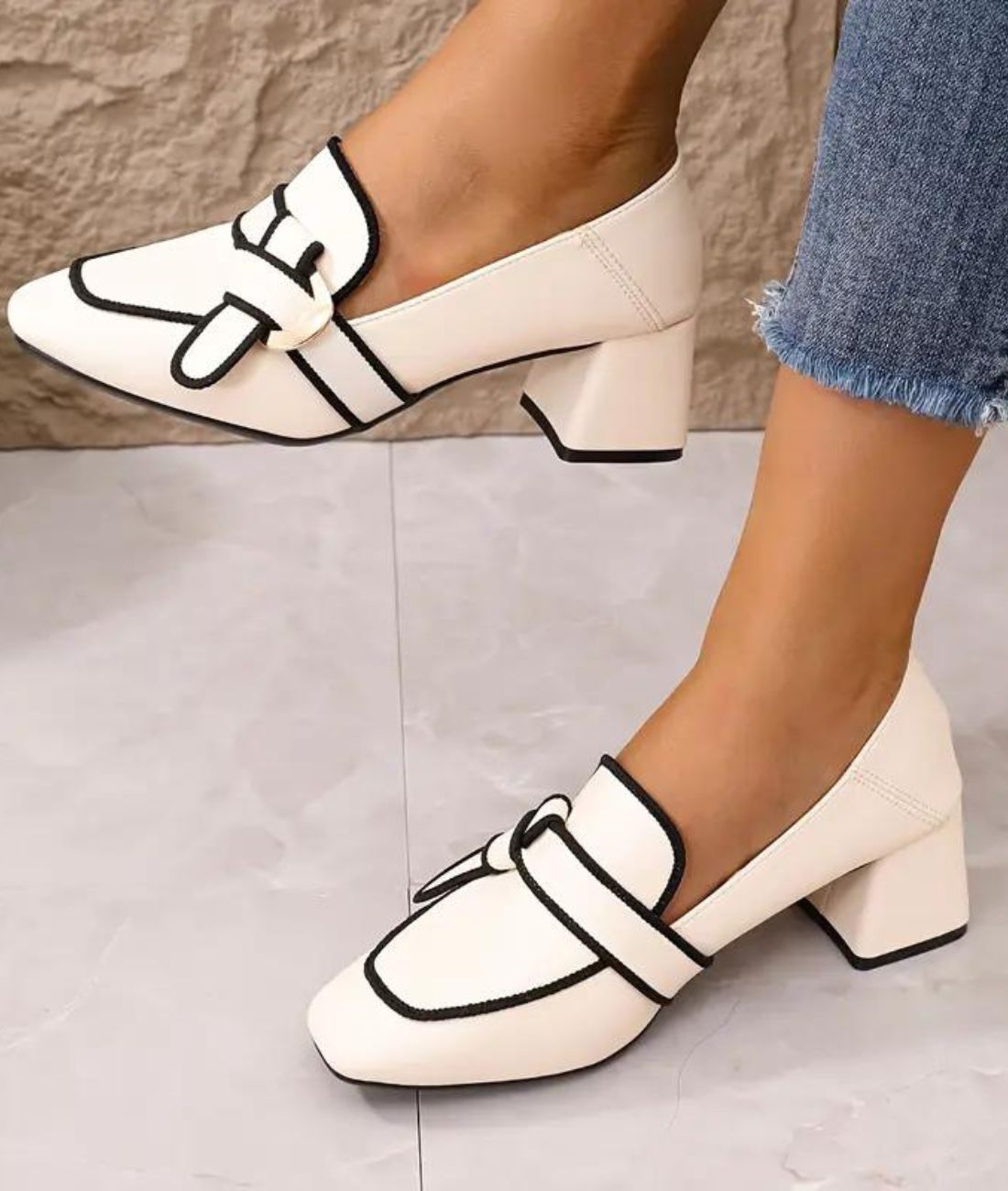 Women’s Heeled Leather Loafers Off White