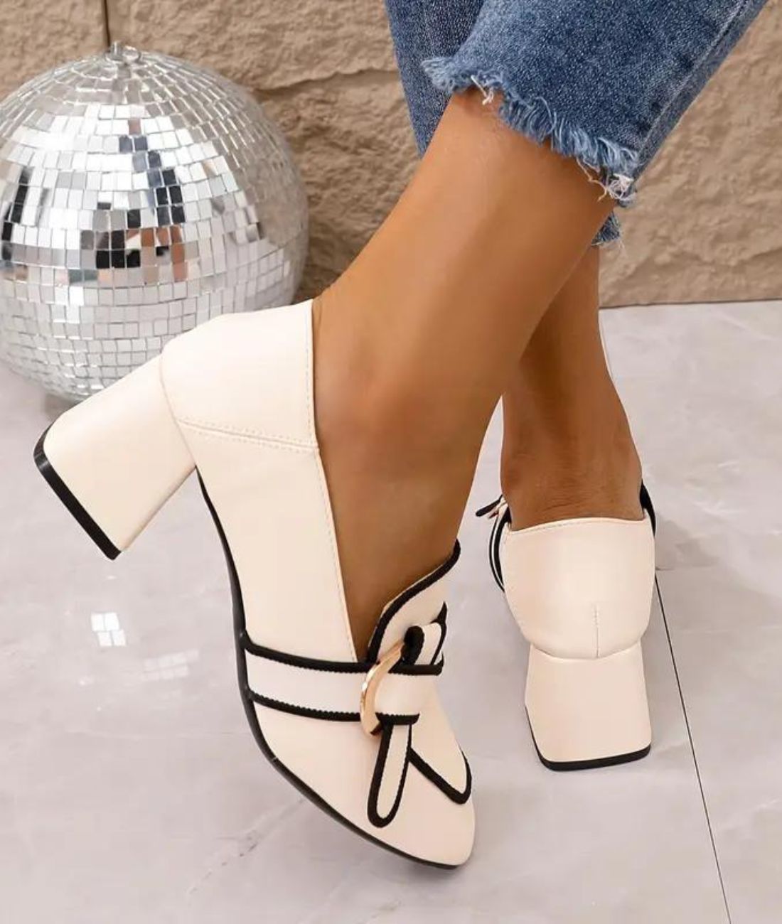 Women’s Heeled Leather Loafers Off White