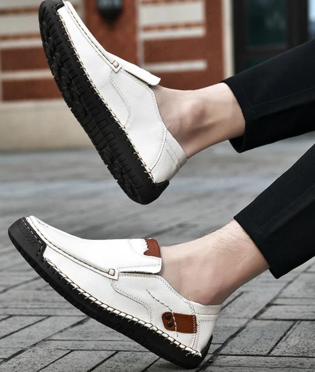 Men’s Slip On Patent Leather Loafers Off White