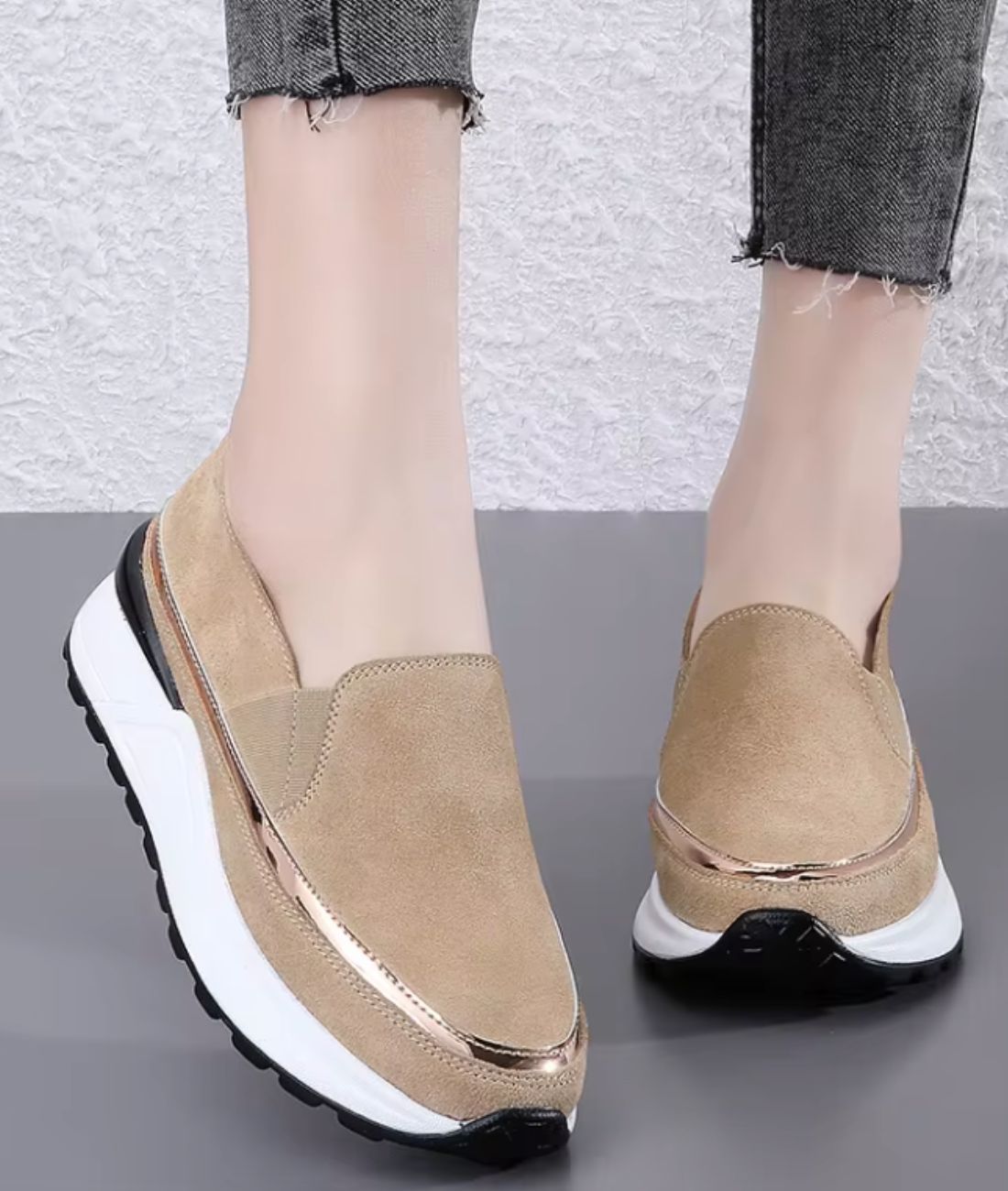 Women’s Slip On Patent Leather Loafers Sand Beige