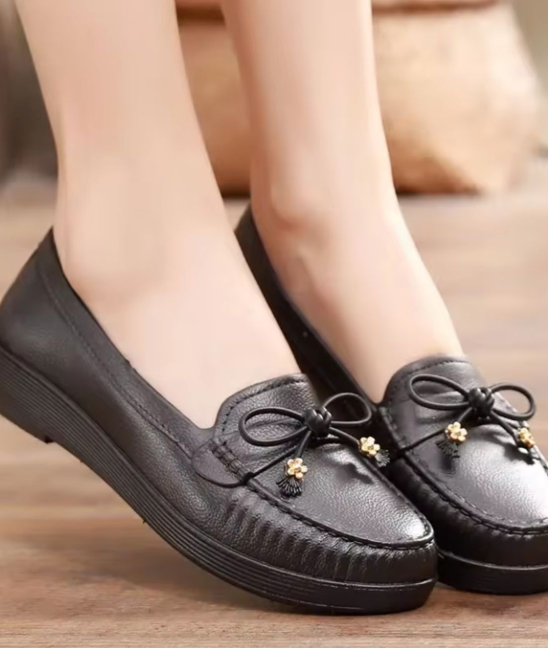 Women’s Slip On Leather Loafers Deep Black