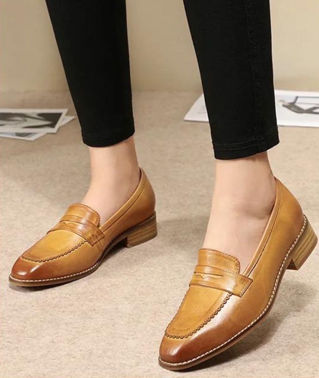 Women’s Penny Patent Leather Loafers Sand Beige