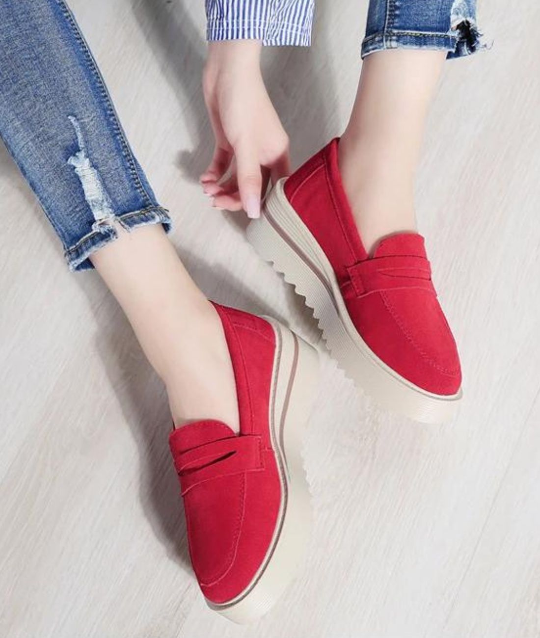Women’s Slip On Patent Leather Loafers Vermilion Red