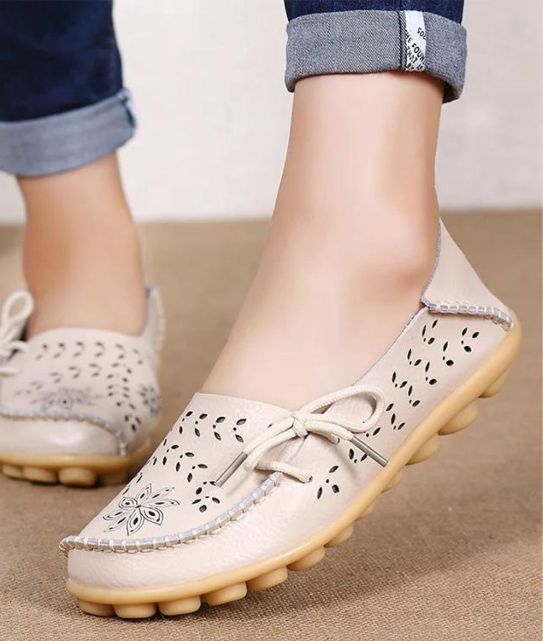 Women’s Slip On Leather Loafers Sand Beige