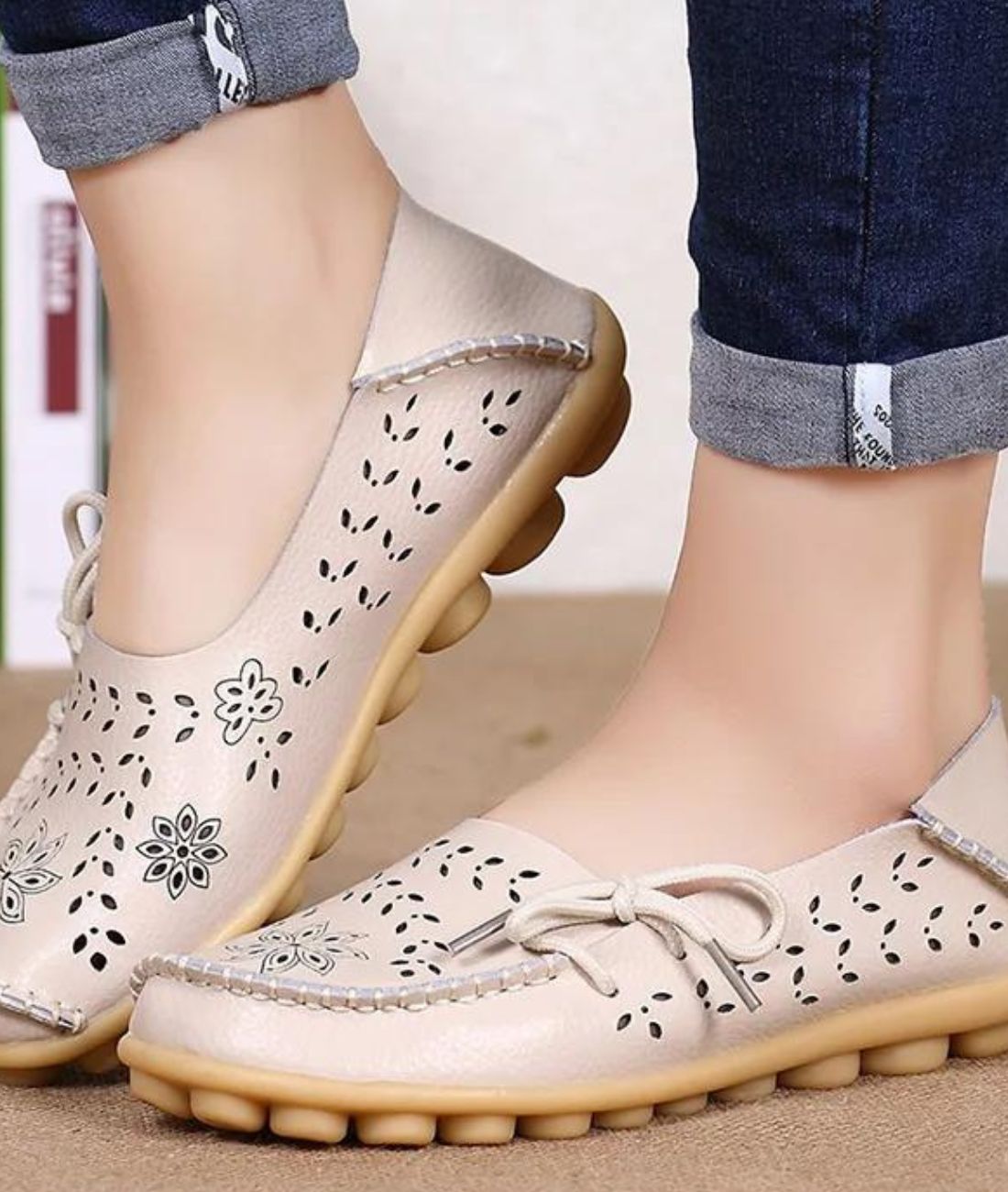 Women’s Slip On Leather Loafers Sand Beige