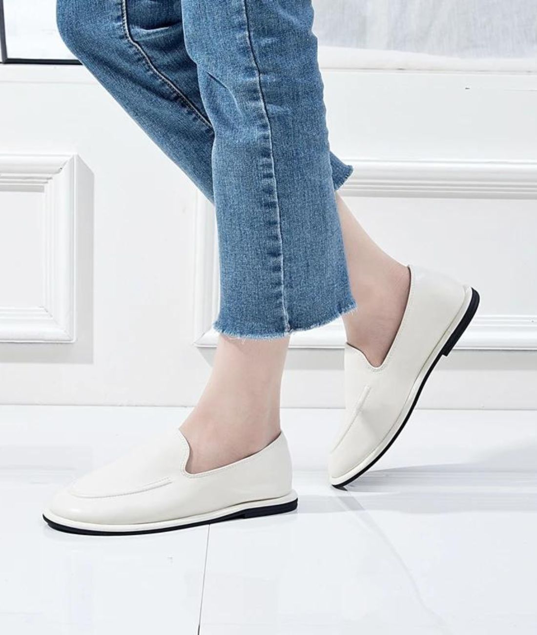 Women’s Slip On Patent Leather Loafers Off White