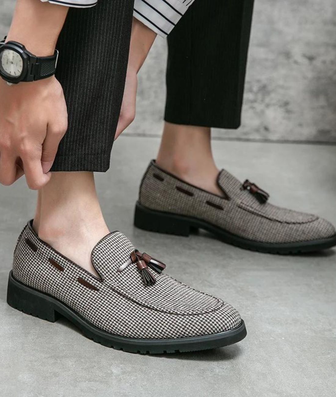 Men’s Tassel Patent Leather Loafers Coffee Brown
