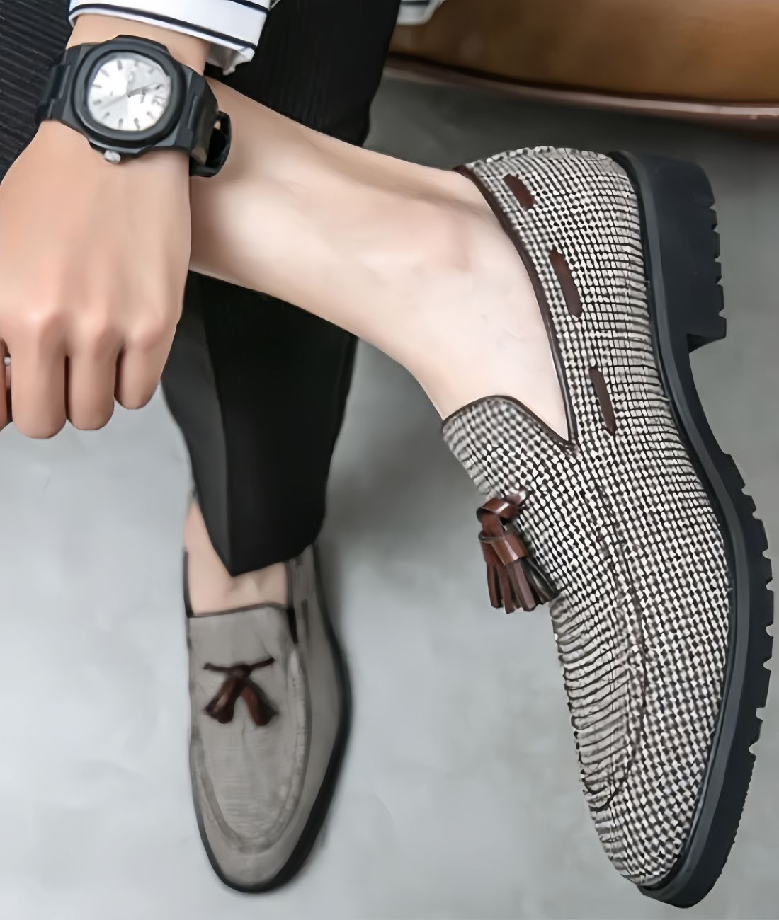 Men’s Tassel Patent Leather Loafers Coffee Brown
