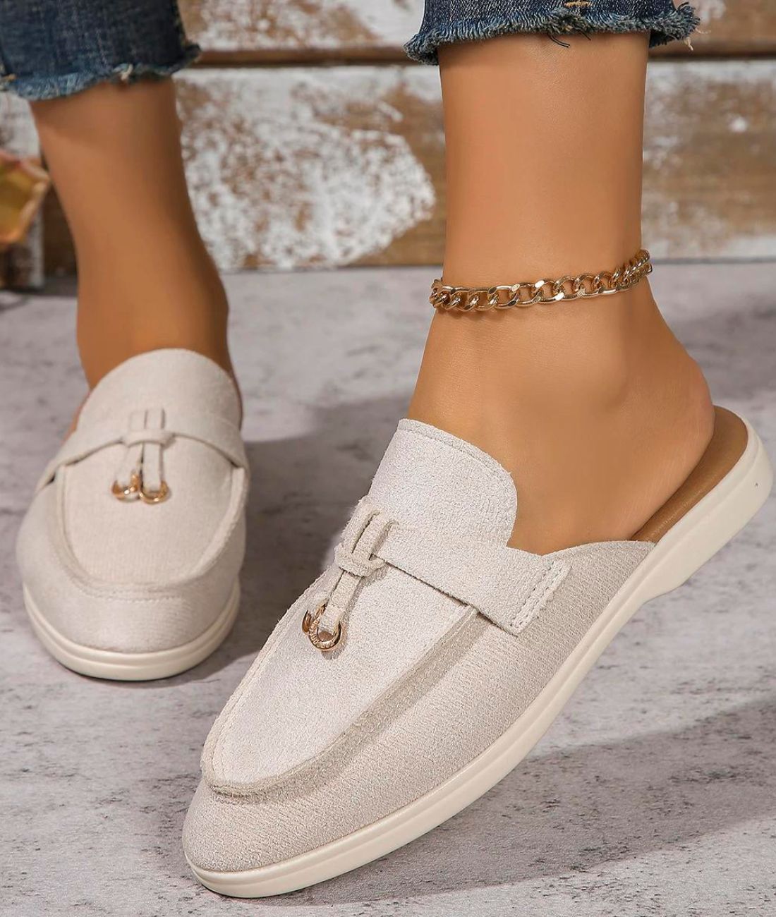Women’s Mules Patent Leather Loafers Sand Beige