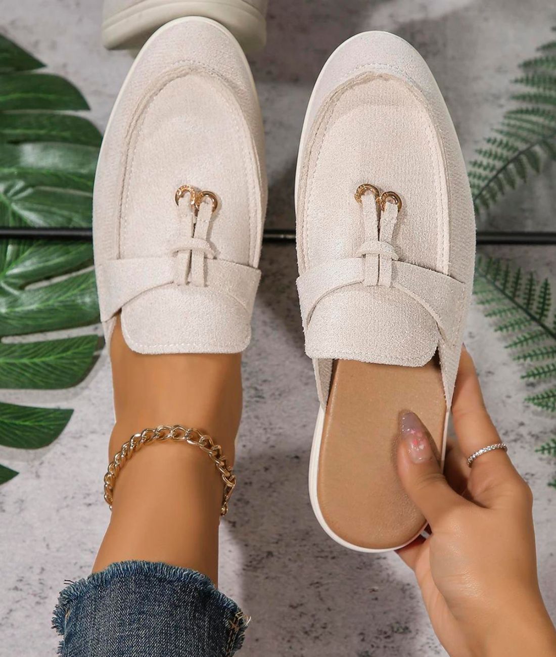 Women’s Mules Patent Leather Loafers Sand Beige