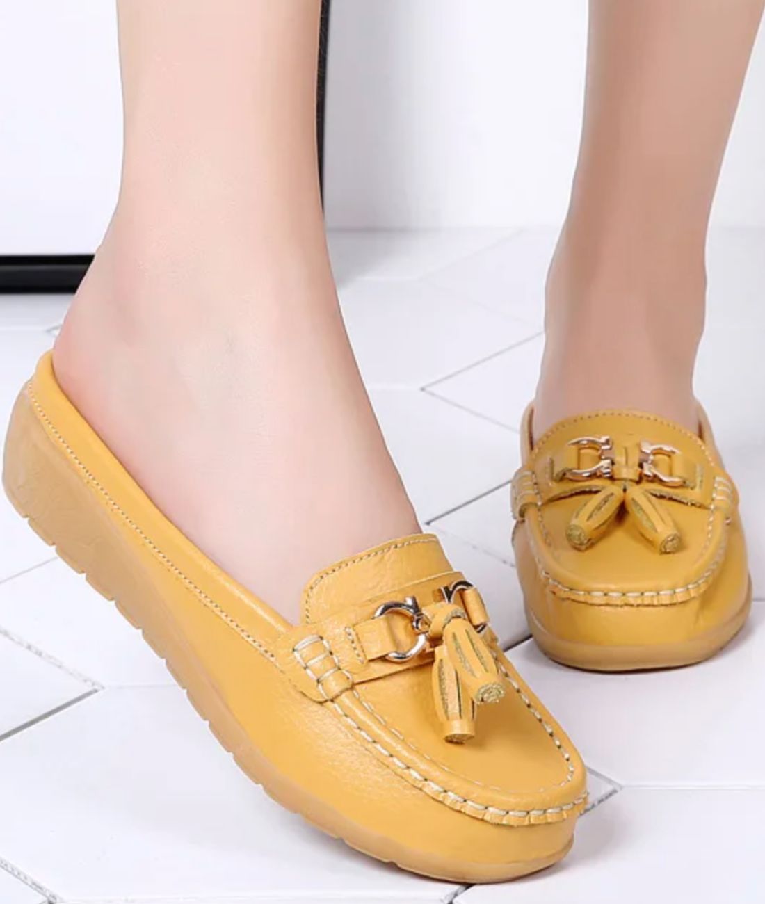Women’s Tassel Patent Leather Loafers Sand Beige