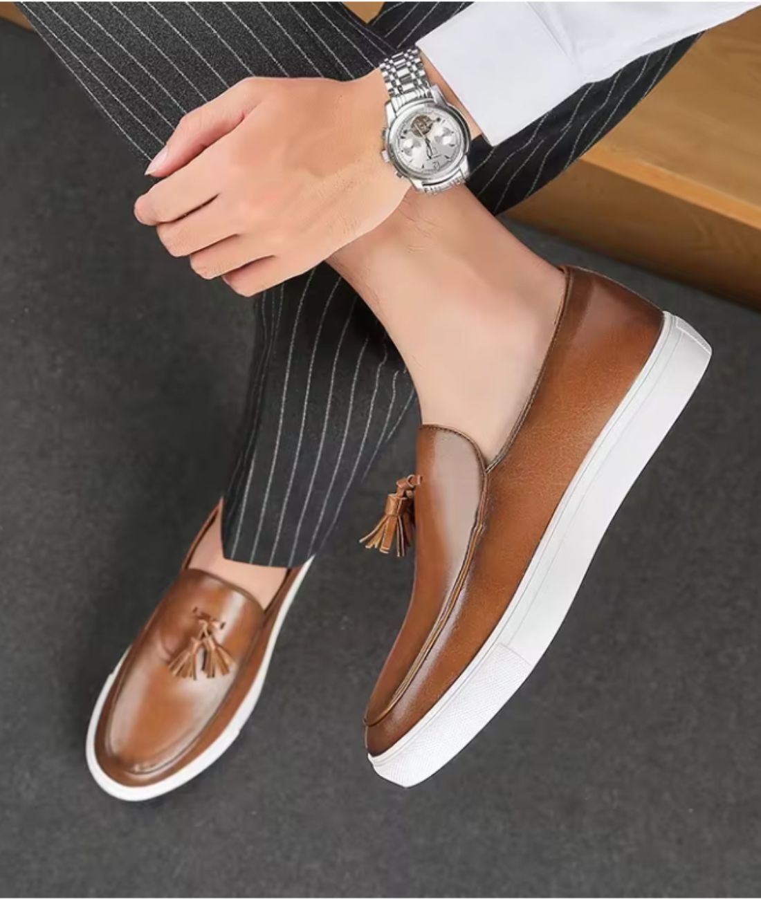 Men’s Tassel Suede Loafers Coffee Brown
