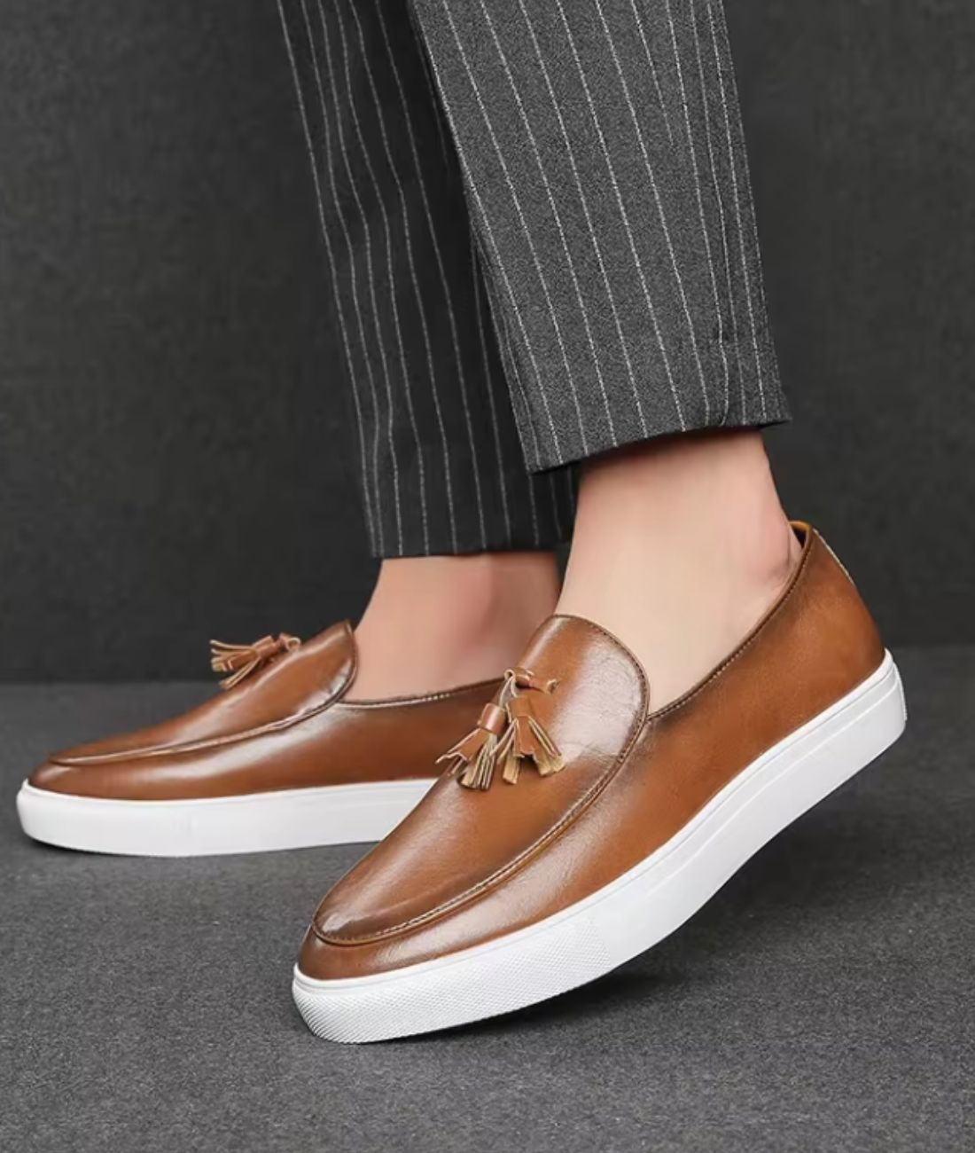 Men’s Tassel Suede Loafers Coffee Brown