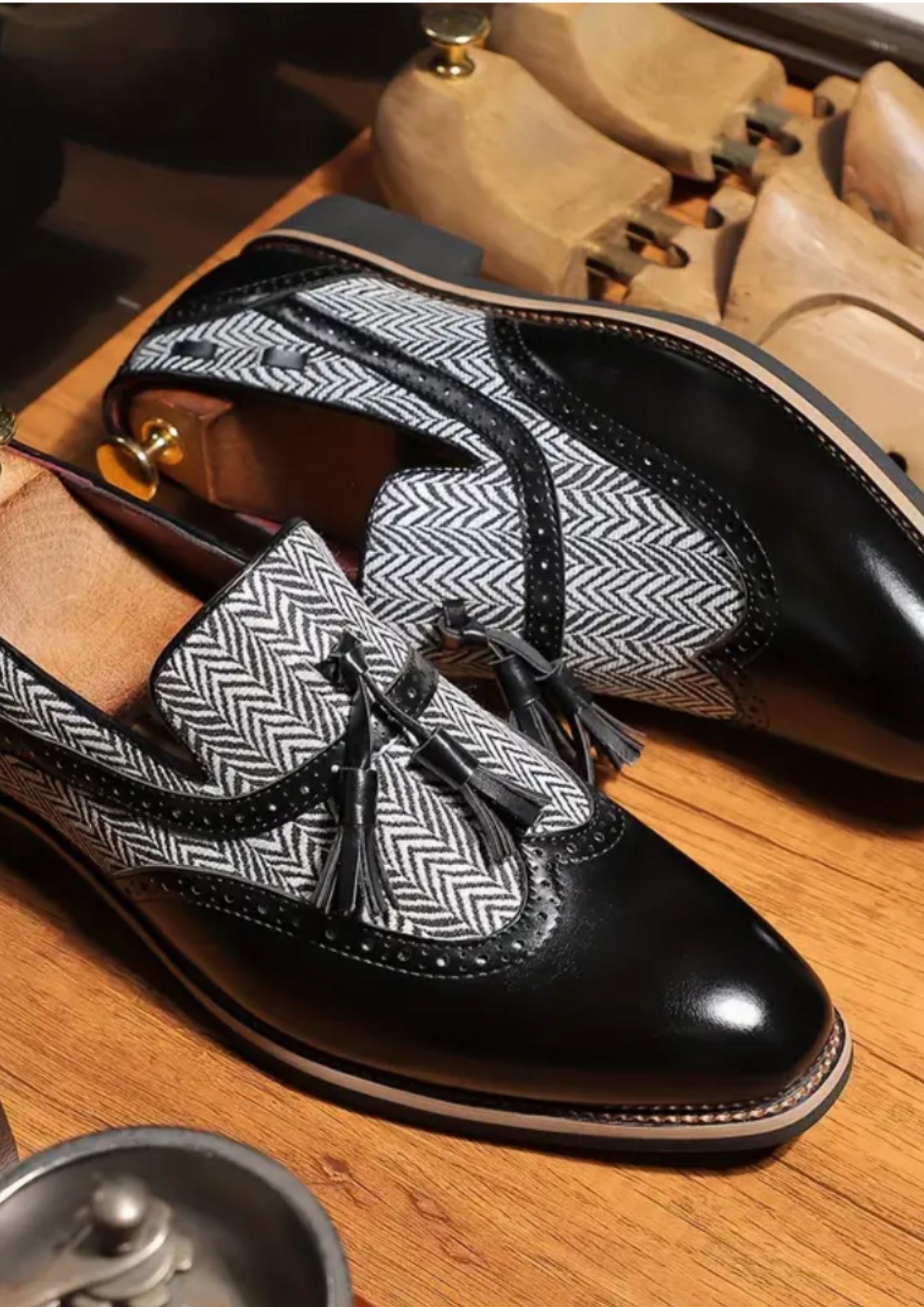 Men’s Tassel Patent Leather Loafers Deep Black Pointed Toe