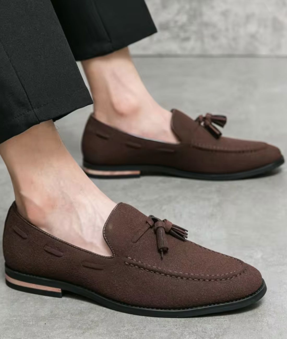 Men’s Tassel Suede Loafers Coffee Brown