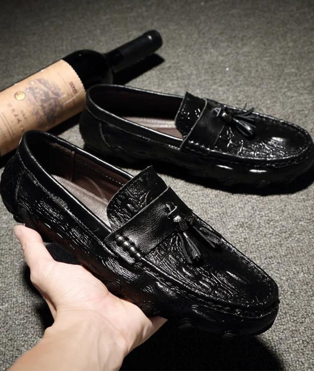 Men’s Tassel Patent Leather Loafers Deep Black