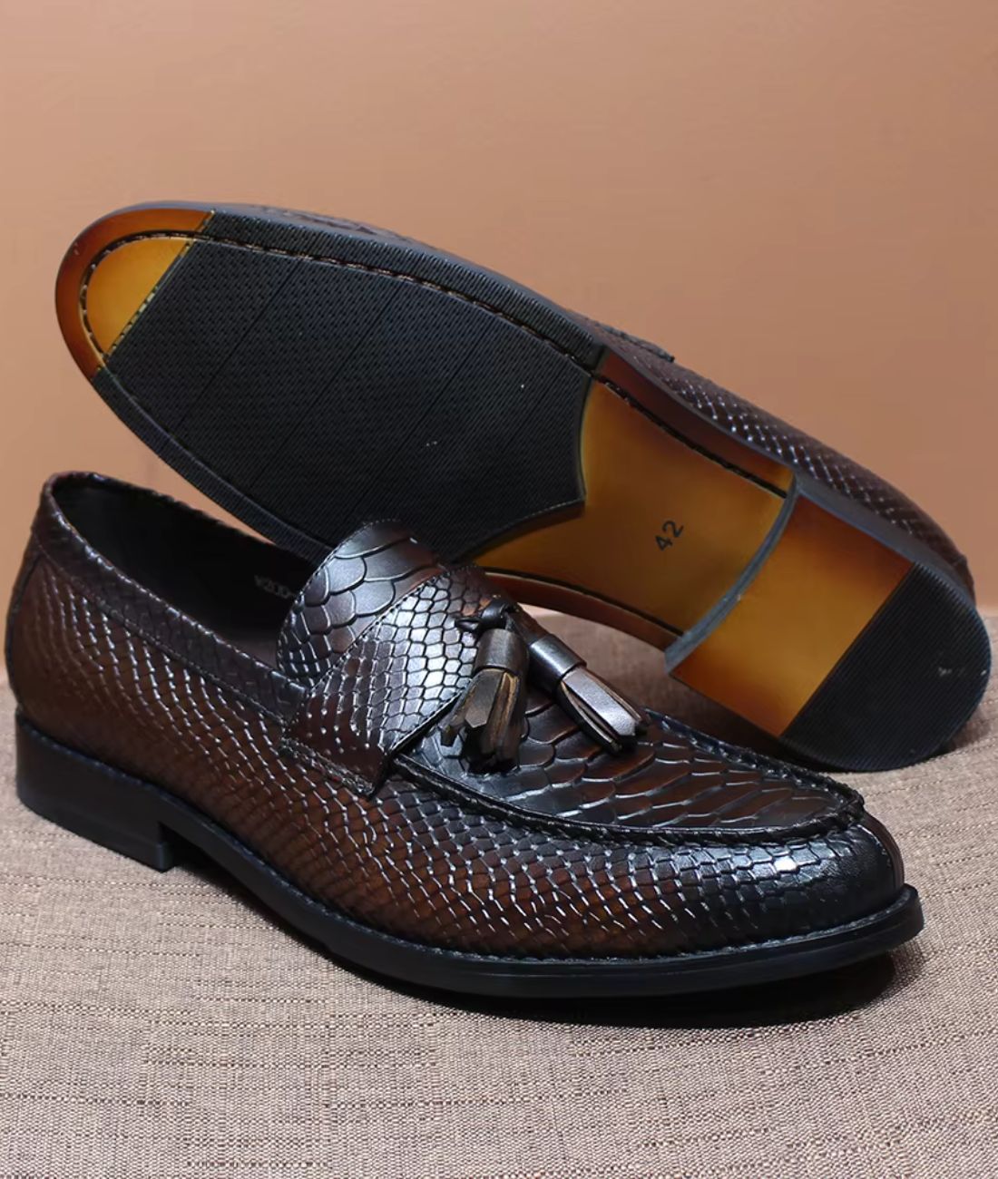 Men’s Tassel Suede Loafers Coffee Brown