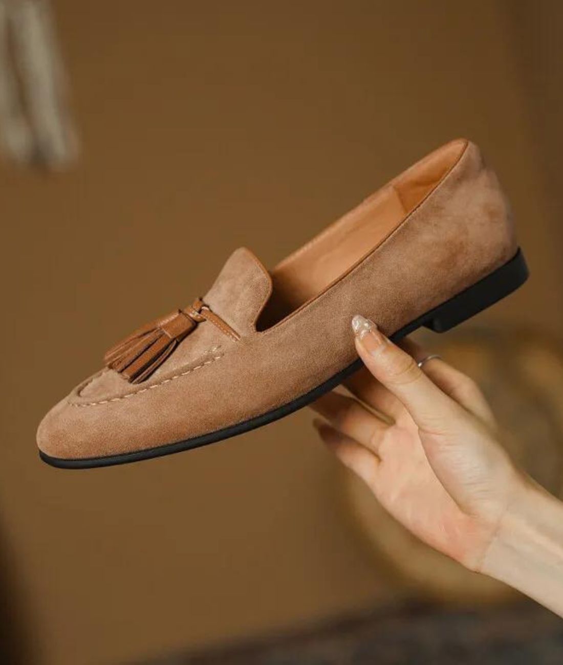 Men’s Tassel Suede Loafers Coffee Brown