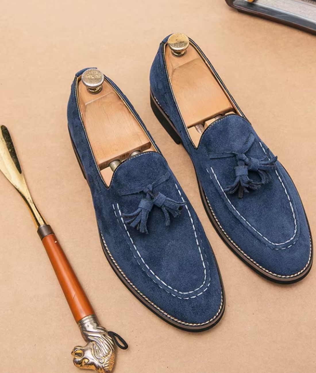 Men’s Tassel Suede Loafers Navy