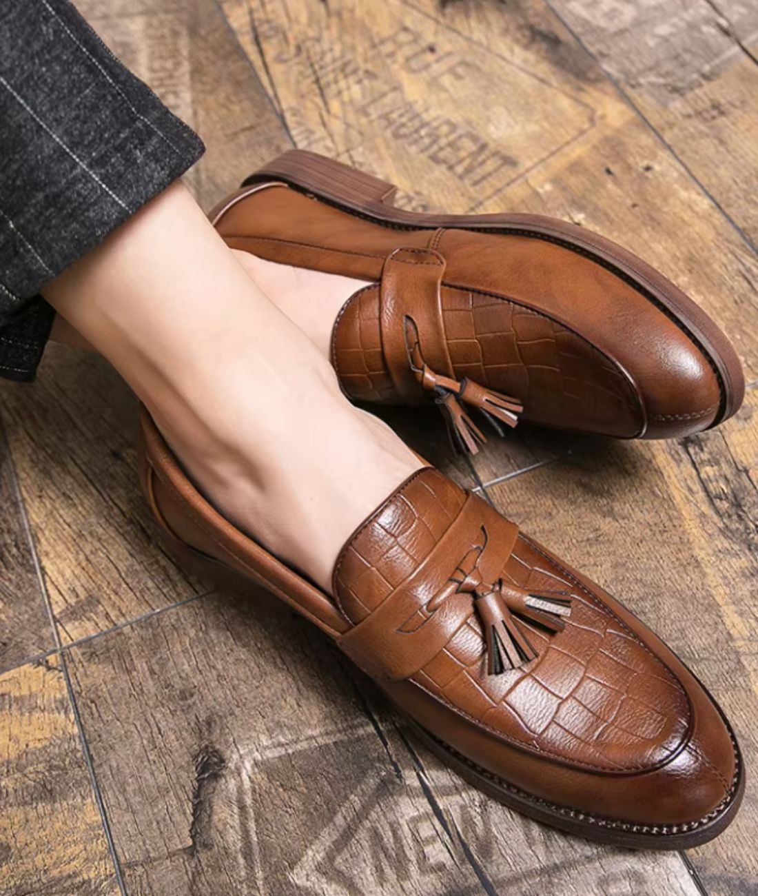 Men’s Slip On Patent Leather Loafers Coffee Brown